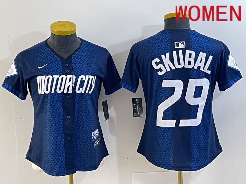 Women Detroit Tigers #29 Skubal Blue City Edition Nike 2024 MLB Jersey style 1